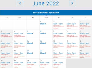 LEGOLAND New York Park Hours June 2022