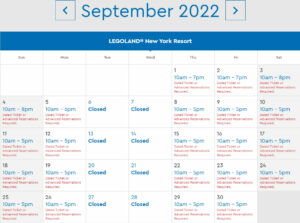 LEGOLAND New York Park Hours September 2022