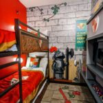LEGOLAND New York: A room with a lego bunk bed and a tv.