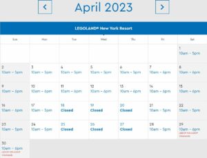 LEGOLAND New York Park Hours April 2023