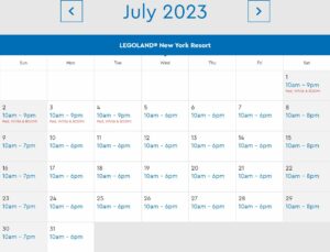 LEGOLAND New York Park Hours July 2023