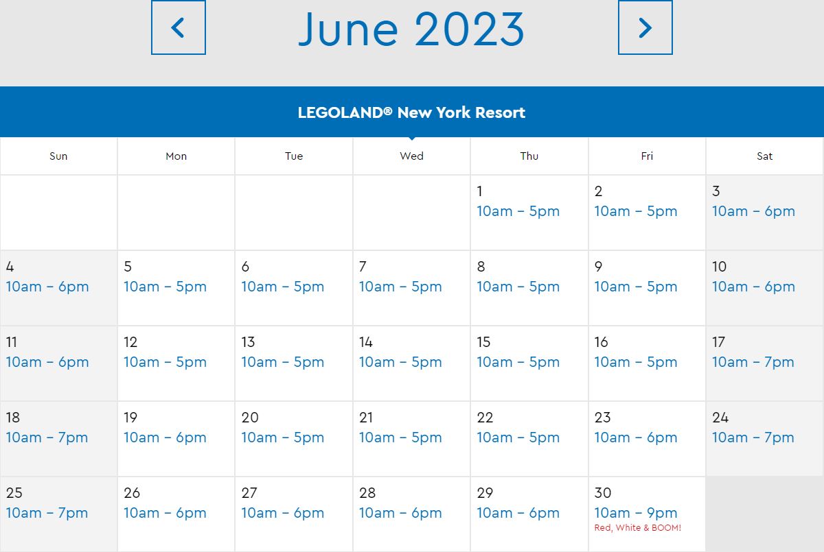 LEGOLAND New York Park Hours June 2023