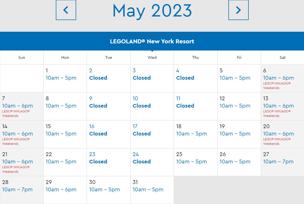 LEGOLAND New York Park Hours May 2023