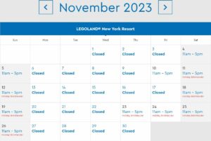 LEGOLAND New York Park Hours November 2023