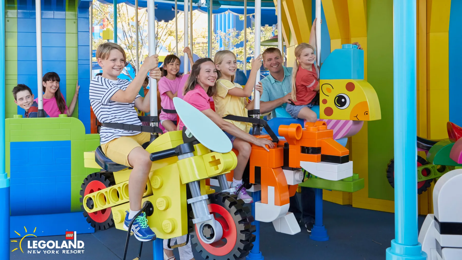 Brick Street at LEGOLAND New York: Rides, Shops, Food & Tips 3 Brick Party carousel in Brick Street at LEGOLAND New York