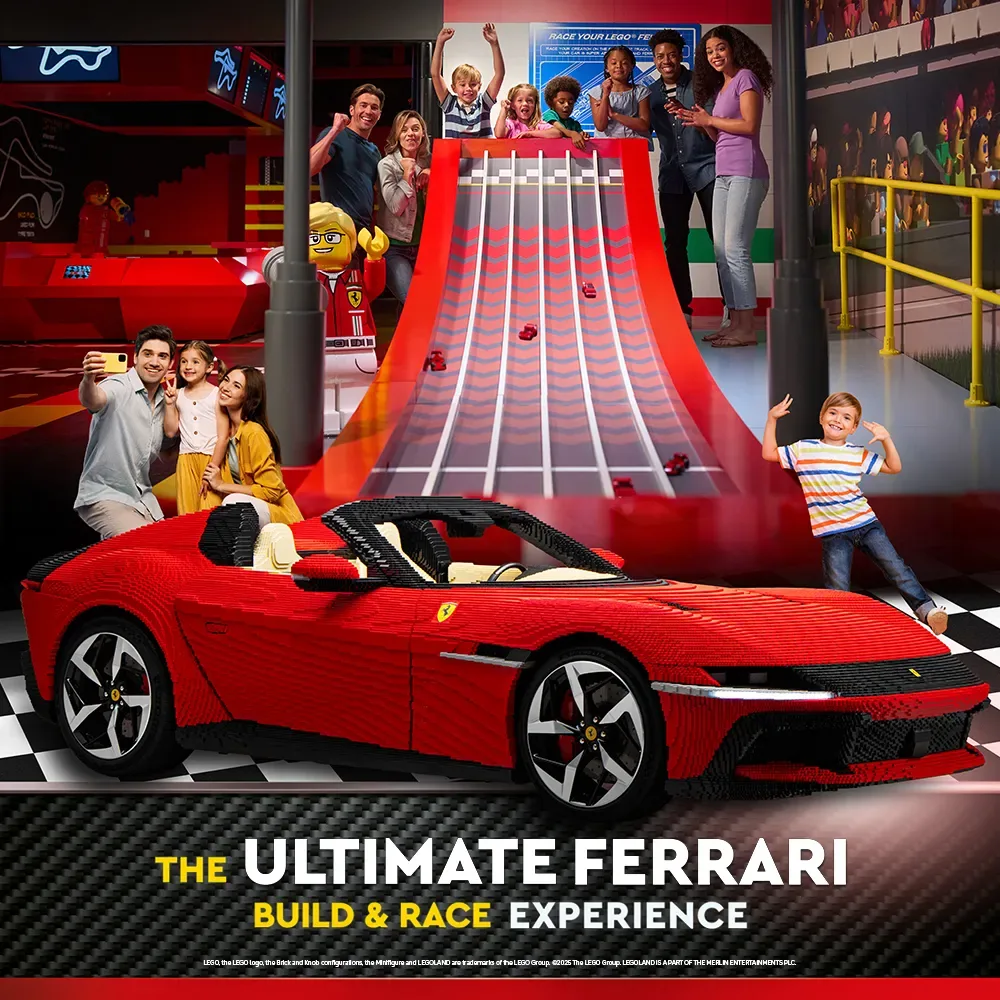 Bricktopia at LEGOLAND New York: Rides, Food, Shops & Tips 3 Ferrari Build and Race experience in Bricktopia at LEGOLAND New York