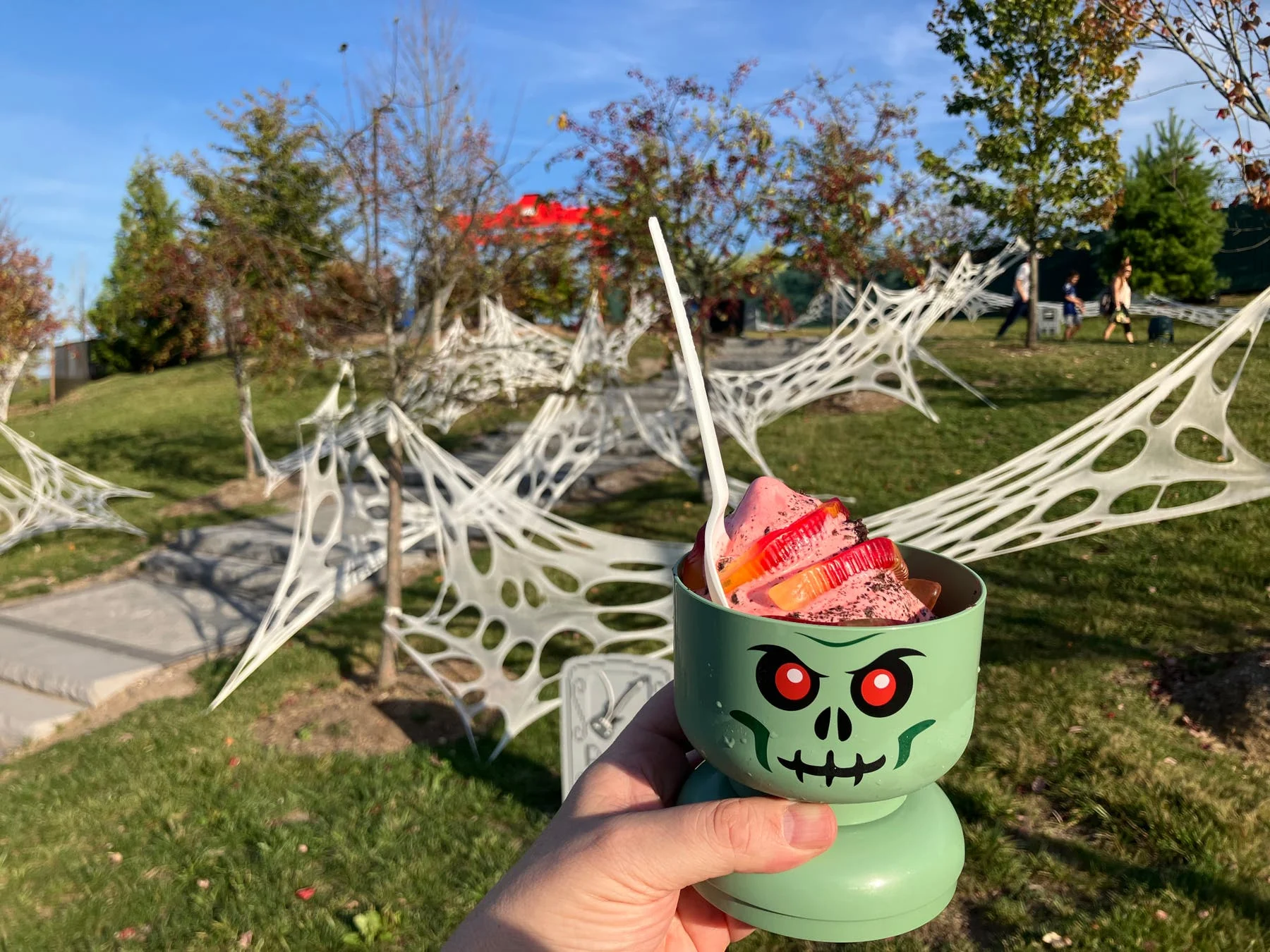 Halloween sundae in a green monster-themed cup at LEGOLAND New York